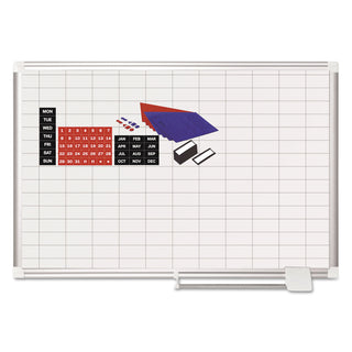 MasterVision™ Grid Planning Board w/ Accessories, 1 x 2 Grid, 36 x 24, White/Silver (BVCMA0392830A)