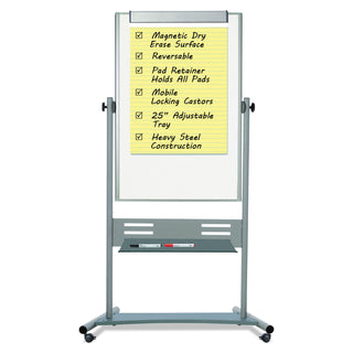 MasterVision™ Magnetic Reversible Mobile Easel, 35 2/5w x 47 1/5h, 80"h Easel, White/Silver (BVCQR5203)
