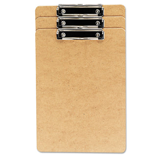 Universal® Hardboard Clipboard with Low-Profile Clip, 0.5" Clip Capacity, Holds 8.5 x 14 Sheets, Brown, 3/Pack (UNV05563)