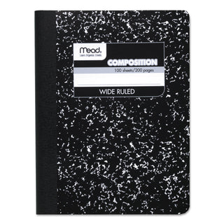 Mead® Composition Book, Wide/Legal Rule, Black Cover, 9.75 x 7.5, 100 Sheets (MEA09910)