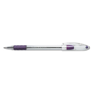 Pentel® R.S.V.P. Stick Ballpoint Pen, Fine 0.7mm, Violet Ink, Clear/Violet Barrel, Dozen (PENBK90V)