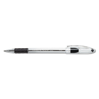 Pentel® R.S.V.P. Stick Ballpoint Pen, Fine 0.7mm, Black Ink, Clear/Black Barrel, Dozen (PENBK90A)