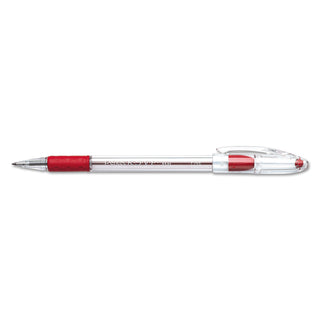 Pentel® R.S.V.P. Stick Ballpoint Pen, Fine 0.7mm, Red Ink, Clear/Red Barrel, Dozen (PENBK90B)