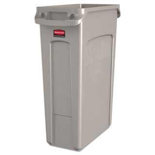 Rubbermaid® Commercial Slim Jim Receptacle with Venting Channels, Rectangular, Plastic, 23 gal, Beige (RCP3540-60BEI)