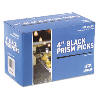 AmerCareRoyal® Prism Picks, Plastic, 4", Black, 500/Box, 5 Boxes/Carton (RPPRP1494BK)