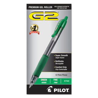 Pilot® G2 Premium Retractable Gel Pen, 0.7mm, Green Ink, Smoke Barrel, Dozen (PIL31025)