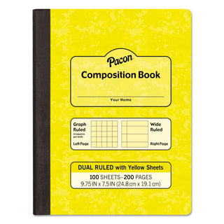 Pacon® Composition Book, Wide/Legal Rule, Yellow Cover, 9.75 x 7.5, 100 Sheets (PACMMK37163)