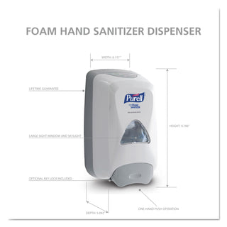 PURELL® FMX-12 Foam Hand Sanitizer Dispenser For 1200 mL Refill, 6.6" x 5.13" x 11", White (GOJ5120-06)