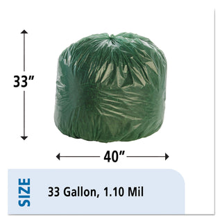 Stout® by Envision™ Controlled Life-Cycle Plastic Trash Bags, 33 gal, 1.1 mil, 33" x 40", Green, 40/Box (STOG3340E11)