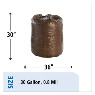 Stout® by Envision™ Controlled Life-Cycle Plastic Trash Bags, 30 gal, 0.8 mil, 30" x 36", Brown, 60/Box (STOG3036B80)