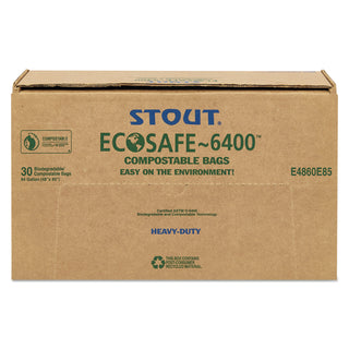 Stout® by Envision™ EcoSafe-6400 Bags, 64 gal, 0.85 mil, 48" x 60", Green, 30/Box (STOE4860E85)