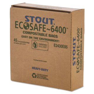 Stout® by Envision™ EcoSafe-6400 Bags, 13 gal, 0.85 mil, 24" x 30", Green, 45/Box (STUE2430E85)