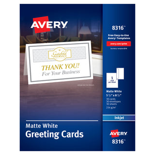 Avery® Half-Fold Greeting Cards, Inkjet, 5 1/2 x 8.5, Matte White, 30/Box w/Envelopes (AVE8316)