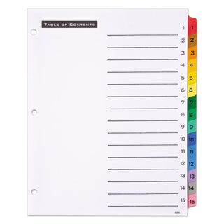Office Essentials™ Table 'n Tabs Dividers, 15-Tab, 1 to 15, 11 x 8.5, White, 1 Set (AVE11675)