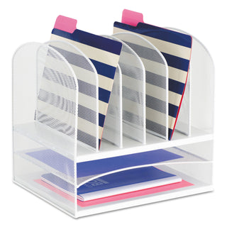 Safco® Onyx Mesh Desk Organizer with Two Horizontal and Six Upright Sections, Letter Size Files, 13.25" x 11.5" x 13", White (SAF3255WH)