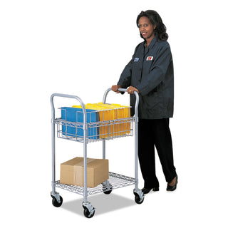 Safco® Wire Mail Cart, 600-lb Capacity, 18.75w x 26.75d x 38.5h, Metallic Gray (SAF5235GR)