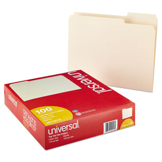 Universal® Top Tab Manila File Folders, 1/3-Cut Tabs, Assorted Positions, Letter Size, 11 pt. Manila, 100/Box (UNV12113)