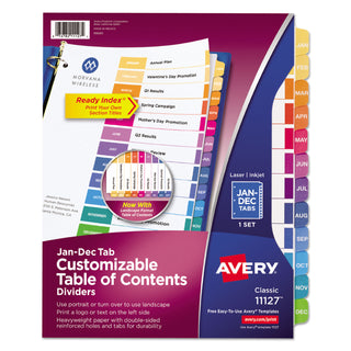 Avery® Customizable TOC Ready Index Multicolor Dividers, 12-Tab, Letter (AVE11127)