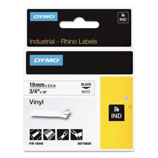 DYMO® Rhino Permanent Vinyl Industrial Label Tape, 0.75" x 18 ft, White/Black Print (Q42972)