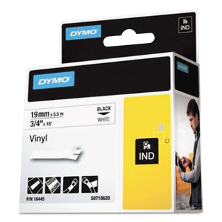 DYMO® Rhino Permanent Vinyl Industrial Label Tape, 0.75" x 18 ft, White/Black Print (Q42972)