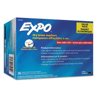 EXPO® Low-Odor Dry Erase Marker Office Pack, Extra-Fine Needle Tip, Black, 36/Pack (SAN2003894)