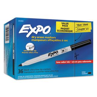 EXPO® Low-Odor Dry Erase Marker Office Pack, Extra-Fine Needle Tip, Black, 36/Pack (SAN2003894)