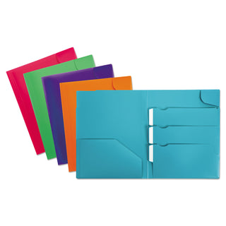 Oxford™ Divide It Up Four-Pocket Poly Folder, 11 x 8-1/2, Assorted (ESS99837)