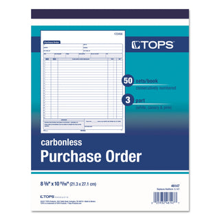 TOPS™ Purchase Order Book, Three-Part Carbonless, 8.38 x 10.19, 1/Page, 50 Forms (TOP46147)