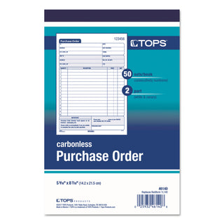 TOPS™ Purchase Order Book, Two-Part Carbonless, 5.56 x 8.44, 1/Page, 50 Forms (TOP46140)
