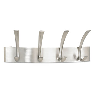 Safco® Metal Coat Rack, Steel, Wall Rack, Four Hooks, 14.25w x 4.5d x 5.25h, Brushed Nickel (SAF4205SL)