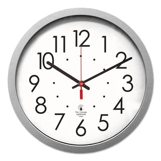 Chicago Lighthouse Silver Contemporary Clock, 14.5" Overall Diameter, Silver Case, 1 AA (sold separately) (ILC67818003)