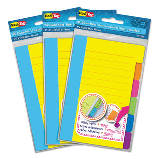 Redi-Tag® Divider Sticky Notes with Tabs, Assorted Colors, 60 Sheets/Set, 3 Sets/Box (RTG10245)