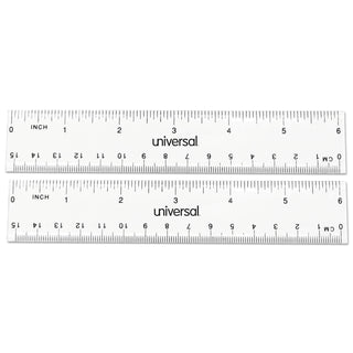 Universal® Clear Plastic Ruler, Standard/Metric, 6" Long, Clear, 2/Pack (UNV59025)