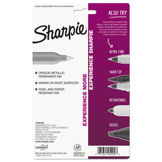 Sharpie® Metallic Fine Point Permanent Markers, Bullet Tip, Gold-Silver-Bronze, 6/Pack (SAN1829201)