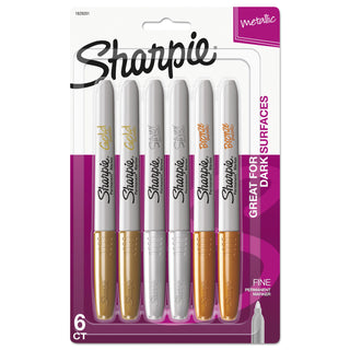 Sharpie® Metallic Fine Point Permanent Markers, Bullet Tip, Gold-Silver-Bronze, 6/Pack (SAN1829201)