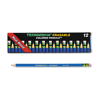 Ticonderoga® Erasable Colored Pencils, 2.6 mm, 2B (#1), Blue Lead, Blue Barrel, Dozen (DIX14209)