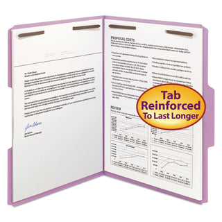 Smead™ Top Tab Colored 2-Fastener Folders, 1/3-Cut Tabs, Letter Size, Lavender, 50/Box (SMD12440)