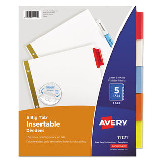 Avery® Insertable Big Tab Dividers, 5-Tab, Letter (AVE11121)