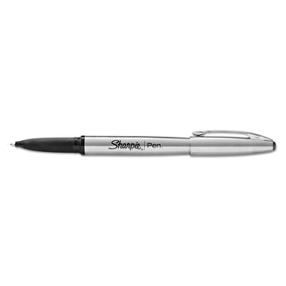 Sharpie® Stainless Steel Porous Point Pen, Stick, Fine 0.5 mm, Black Ink, Brushed Silver Barrel (SAN1800702)