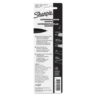 Sharpie® Stainless Steel Porous Point Pen, Stick, Fine 0.5 mm, Black Ink, Brushed Silver Barrel (SAN1800702)