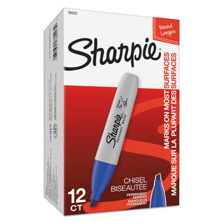Sharpie® Chisel Tip Permanent Marker, Medium, Blue, Dozen (SAN38203)
