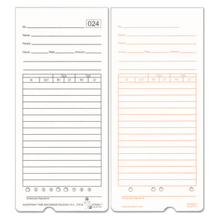 Acroprint® Time Card for ATR480 Totalizing Electronic Time Clock, 7 1/2 x 3.35, 50 per pack (ACP099115000)