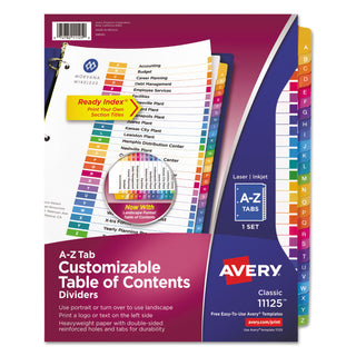 Avery® Customizable TOC Ready Index Multicolor Dividers, 26-Tab, Letter (AVE11125)