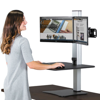 Victor® DC450 High Rise Electric Dual Monitor Standing Desk Workstation, 28w x 23d x 20.25h, Black/Aluminum (VCTDC450)