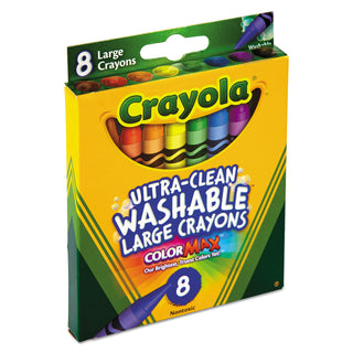 Crayola® Ultra-Clean Washable Crayons, Large, 8 Colors/Box (CYO523280)