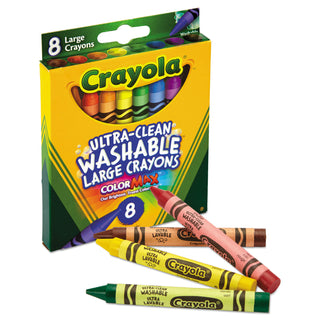 Crayola® Ultra-Clean Washable Crayons, Large, 8 Colors/Box (CYO523280)