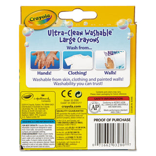 Crayola® Ultra-Clean Washable Crayons, Large, 8 Colors/Box (CYO523280)