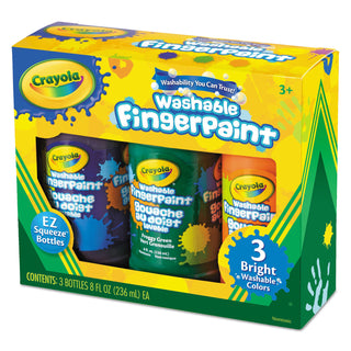 Crayola® Washable Fingerpaint Pack, 3 Assorted Bright Colors, 8 oz Tubes, 3/Pack (CYO551311)
