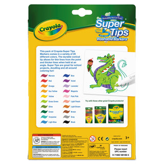Crayola® Washable Super Tips Markers, Broad/Fine Bullet Tip, Assorted Colors, (CYO588106)