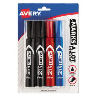 Avery® MARKS A LOT Regular Desk-Style Permanent Marker, Broad Chisel Tip, Assorted Colors, 4/Set (AVE07905)